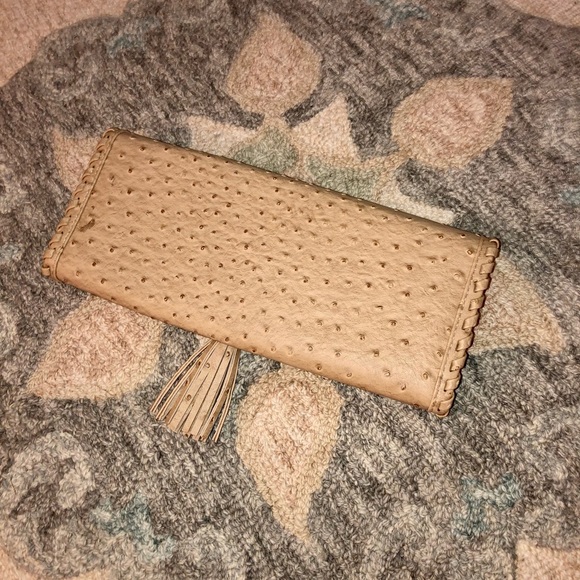 Beige Ostrich Shoulder Bag Clutch - Picture 4 of 7